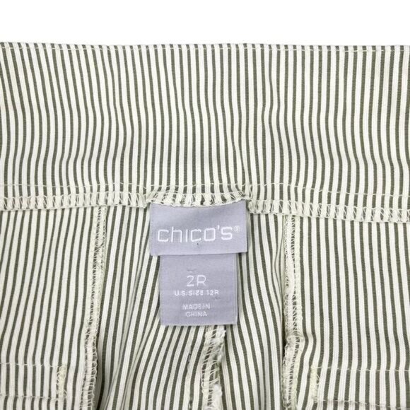 CHICO'S Brigitte Slim Ankle Pants Sz 12 Green Striped - Picture 6 of 8